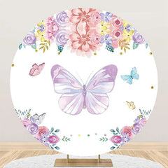 Lofaris Round Butterfly Colorful Floral Birthday Backdrop