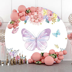Lofaris Round Butterfly Colorful Floral Birthday Backdrop