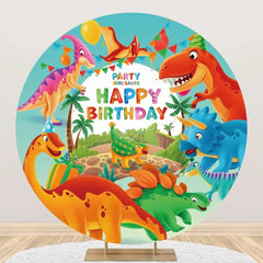 Lofaris Round Colorful Dinosaurs Backdrop For Birthday Party