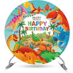 Lofaris Round Colorful Dinosaurs Backdrop For Birthday Party