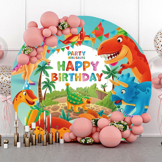 Lofaris Round Colorful Dinosaurs Backdrop For Birthday Party