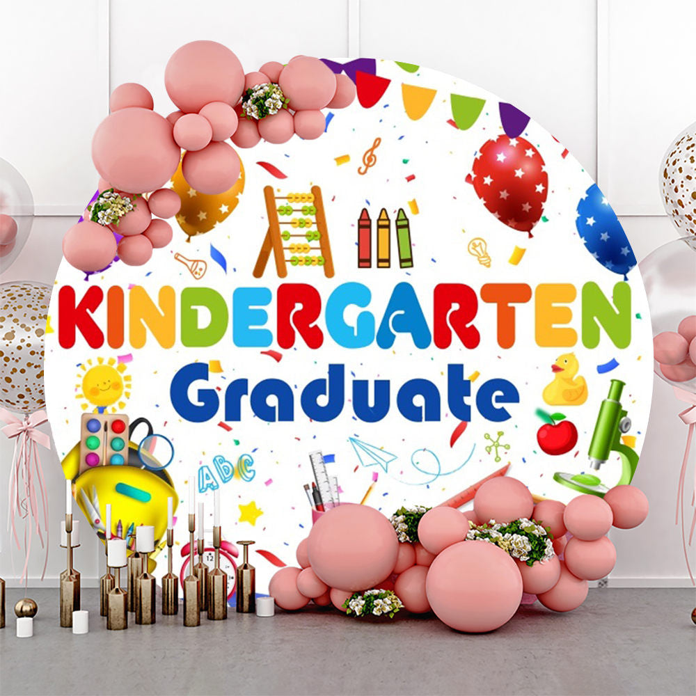 Lofaris Round Cute Stationery Kindergarten Graduate Backdrop