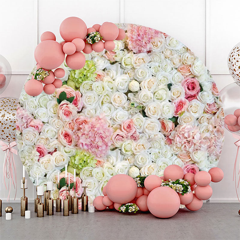Lofaris Round Dense White Pink Green Floral Wedding Backdrop