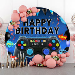 Lofaris Round Gamepad Balloons Ribbons Blue Birthday Backdrop