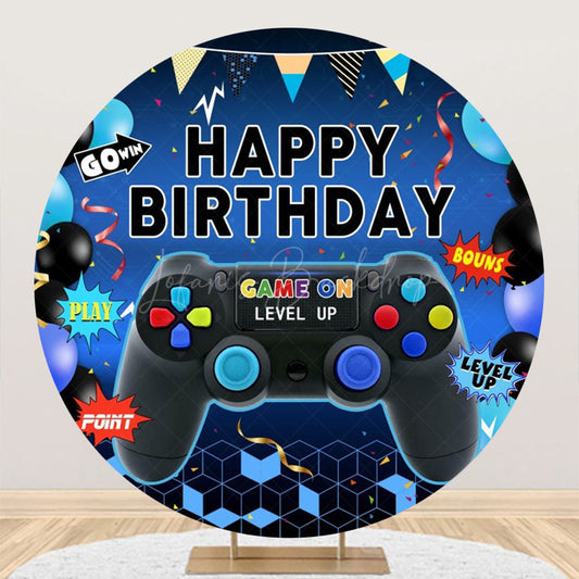 Lofaris Round Gamepad Blue Happy Birthday Backdrop For Boy