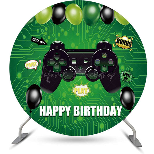 Lofaris Round Gamepad Green Circuit Board Birthday Backdrop