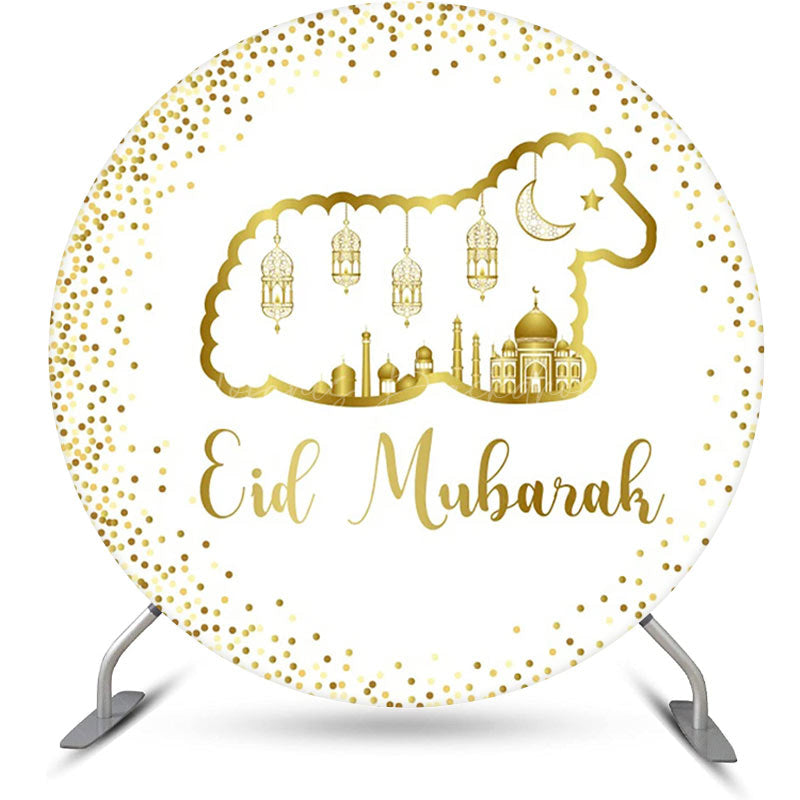 Lofaris Round Gold Glitter Sheep Eid Mubarak Backdrop