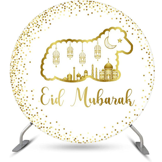 Lofaris Round Gold Glitter Sheep Eid Mubarak Backdrop