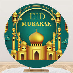 Lofaris Round Gold Palace Lantern Green Eid Mubarak Backdrop