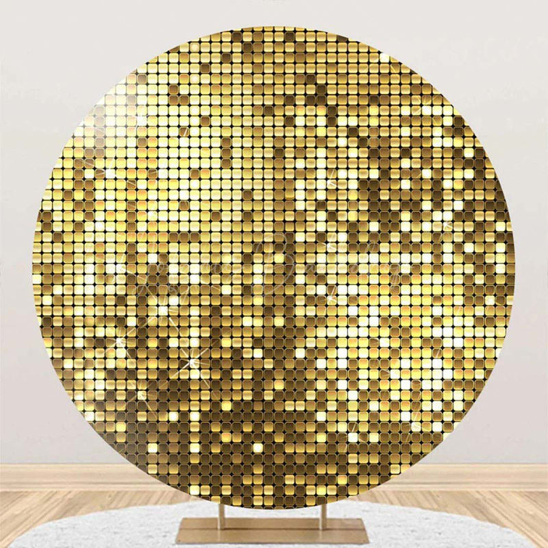 Lofaris Round Golden Metal Plaid Pattern Birthday Backdrop