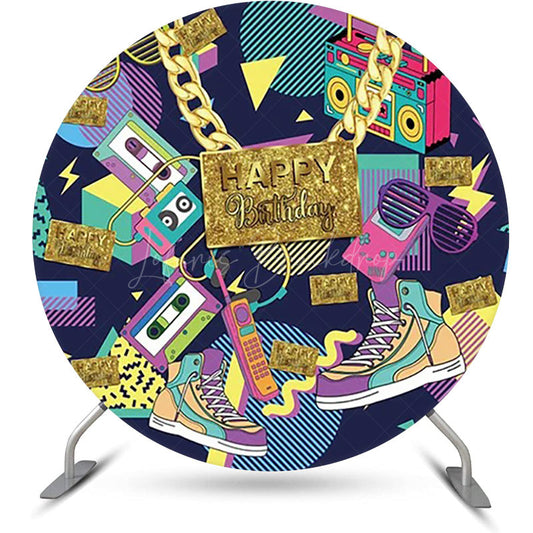 Lofaris Round Golden Necklace Music Disco Birthday Backdrop