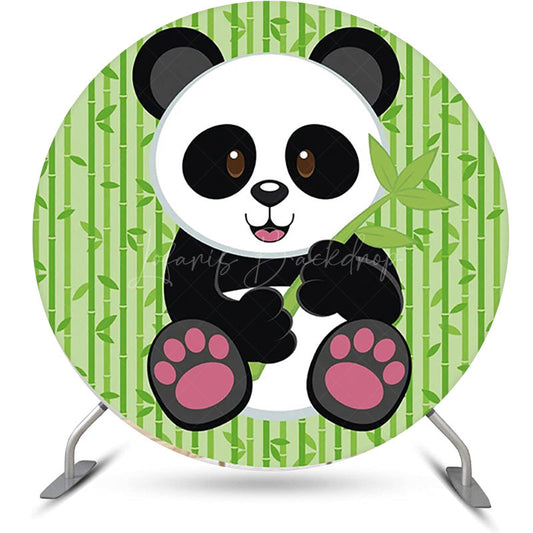 Lofaris Round Green Bamboo Panda Baby Shower Party Backdrop