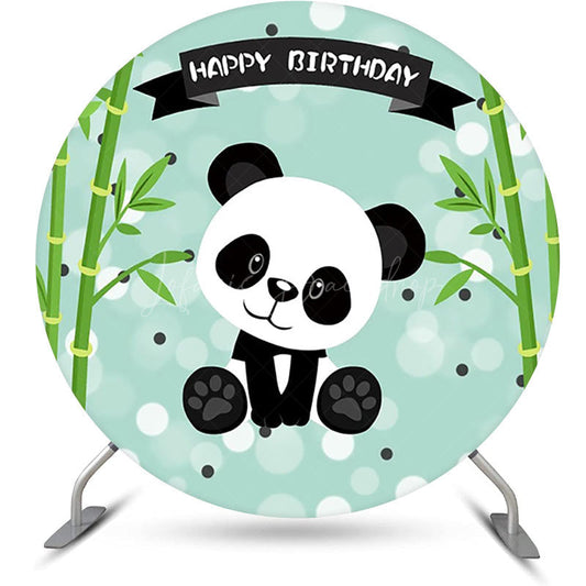 Lofaris Round Green Bamboo Panda Bokeh Birthday Backdrop