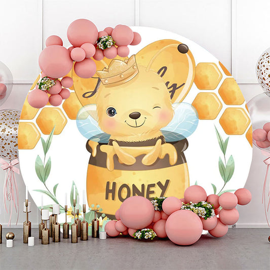 Lofaris Round Little Bee Honeycomb Floral Birthday Backdrop