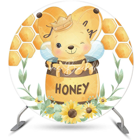 Lofaris Round Little Bee Honeycomb Floral Birthday Backdrop