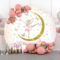 Lofaris Round Moon Butterfly Ballet Girl Birthday Backdrop