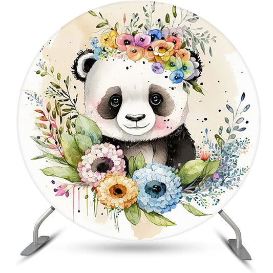 Lofaris Round Panda Floral Greenery Baby Shower Backdrop