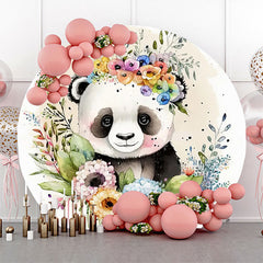 Lofaris Round Panda Floral Greenery Baby Shower Backdrop