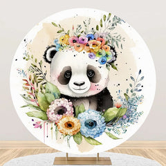 Lofaris Round Panda Floral Greenery Baby Shower Backdrop