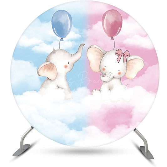 Lofaris Round Pink Blue Clould Elephant Baby Shower Backdrop