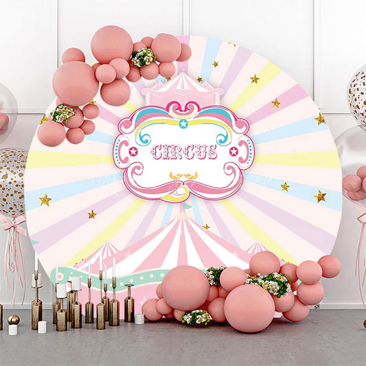 Lofaris Round Pink Circus Stars Rainbow Birthday Backdrop