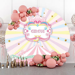 Lofaris Round Pink Circus Stars Rainbow Birthday Backdrop