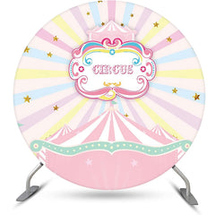 Lofaris Round Pink Circus Stars Rainbow Birthday Backdrop