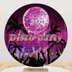 Lofaris Round Pink Coconut Palm Night Disco Party Backdrop