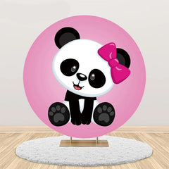Lofaris Round Pink Cute Panda Baby Shower Backdrop For Girls