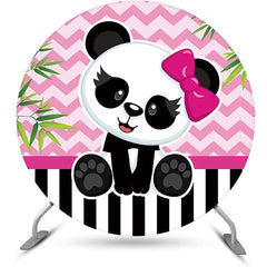 Lofaris Round Pink Green Bamboo Panda Baby Shower Backdrop