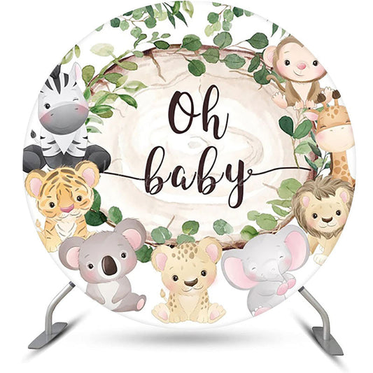 Lofaris Round Safari Animals Oh Baby Gender Reveal Backdrop