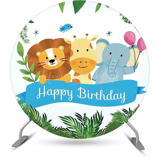 Lofaris Round Safari Forest Animals Balloon Birthday Backdrop