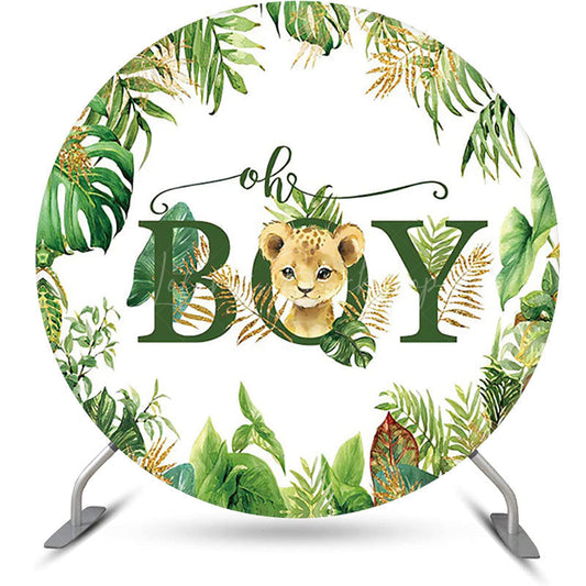 Lofaris Round Safari Lion Oh Baby Gender Reveal Backdrop