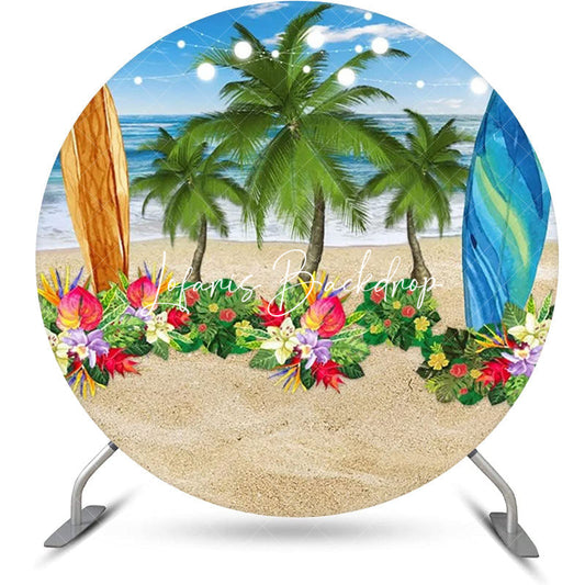 Lofaris Round Sand Floral Trees Surfboard Summer Backdrop