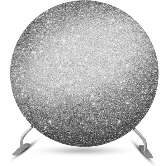 Lofaris Round Silver Glitter Metal Texture Birthday Backdrop