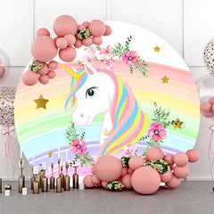 Lofaris Round Unicorn Rainbow Happy Birthday Backdrop For Girl