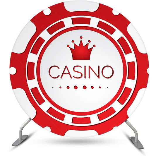 Lofaris Round White Red Casino Crown Logo Party Backdrop