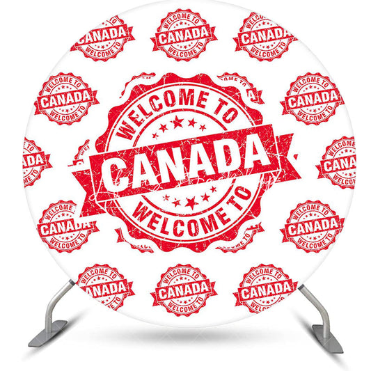Lofaris Round White Red Retro Welcome To Canada Backdrop