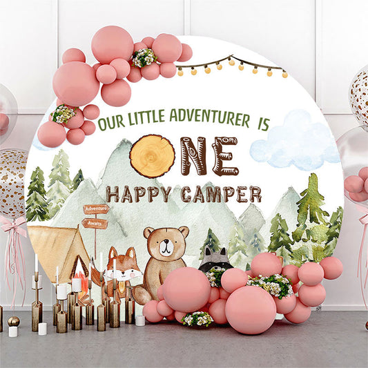 Lofaris Round Wild Forest One Happy Camper Birthday Backdrop