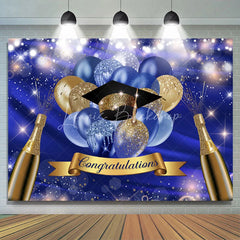 Lofaris Royal Blue Ballons Bokeh Glitter Congratulations Backdrop