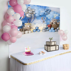 Lofaris Royal Blue Balloon Teddy Bear Birthday Backdrop
