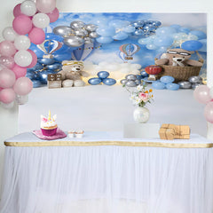 Lofaris Royal Blue Balloon Teddy Bear Birthday Backdrop