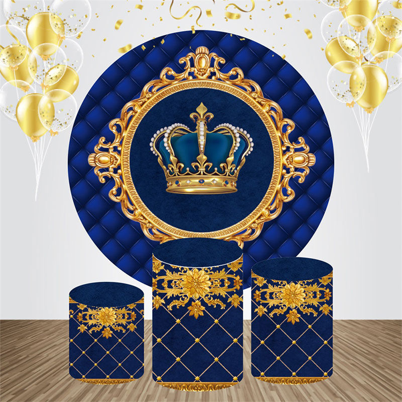 Lofaris Royal Blue Gold Crown Round Birthday Backdrop Kit
