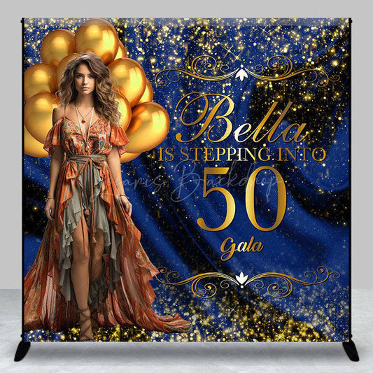 Lofaris Royal Blue Gold Luxury Custom 50th Birthday Backdrop