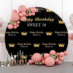 Lofaris Royal Golden Black Sweet 16 Birthday Round Backdrop