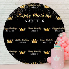 Lofaris Royal Golden Black Sweet 16 Birthday Round Backdrop