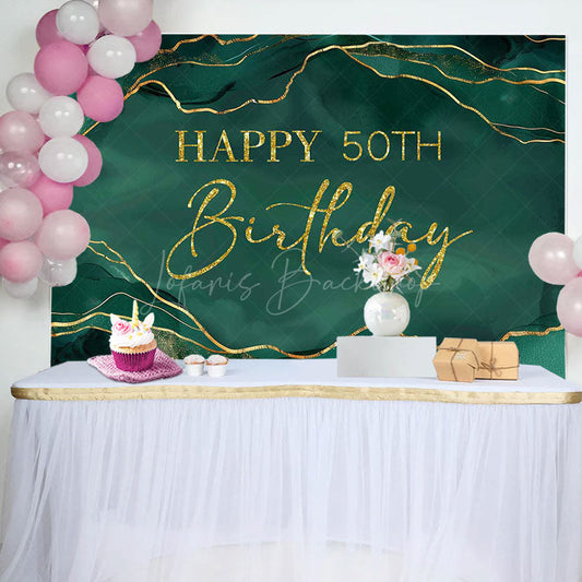 Lofaris Royal Green Gold Marble Happy 50th Birthday Backdrop