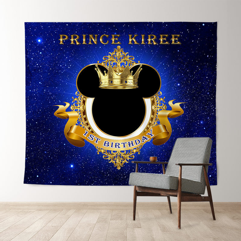 Royal Prince Blue Gold Custom 1st Birthday Backdrop - Lofaris