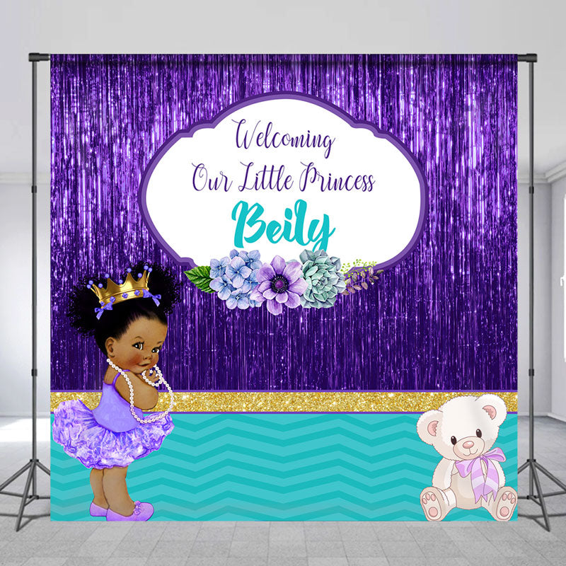Lofaris Royal Purple Baby Shower Personalized Backdrop For Girl