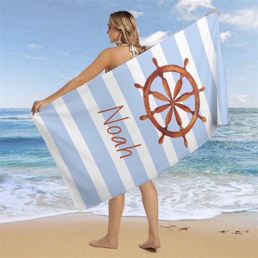 Lofaris Rudder Anchor Sailing Style Stripe Custom Beach Towel